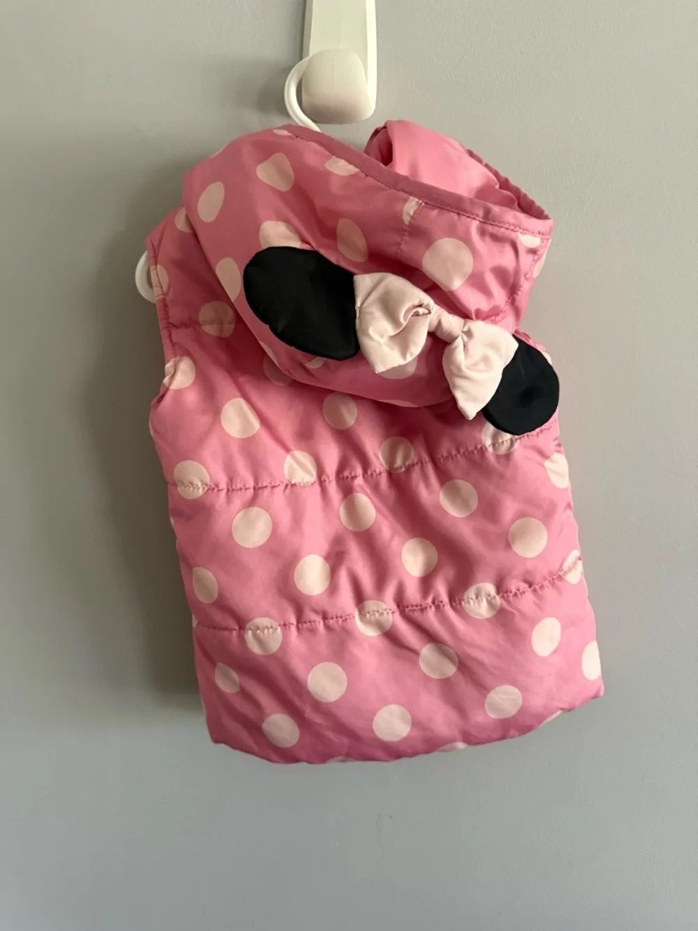 Disney Minnie Mouse Girls Pink Polka Dot Puffer Vest Hooded 4T
